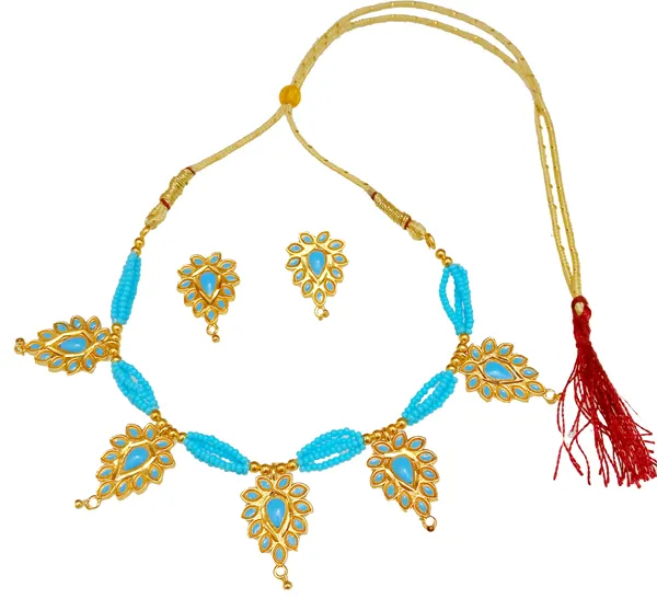 Assamese_Traditional_Gold_Plated_Ocean_Blue_Colour_Golpata_Necklace_Set_For_Women